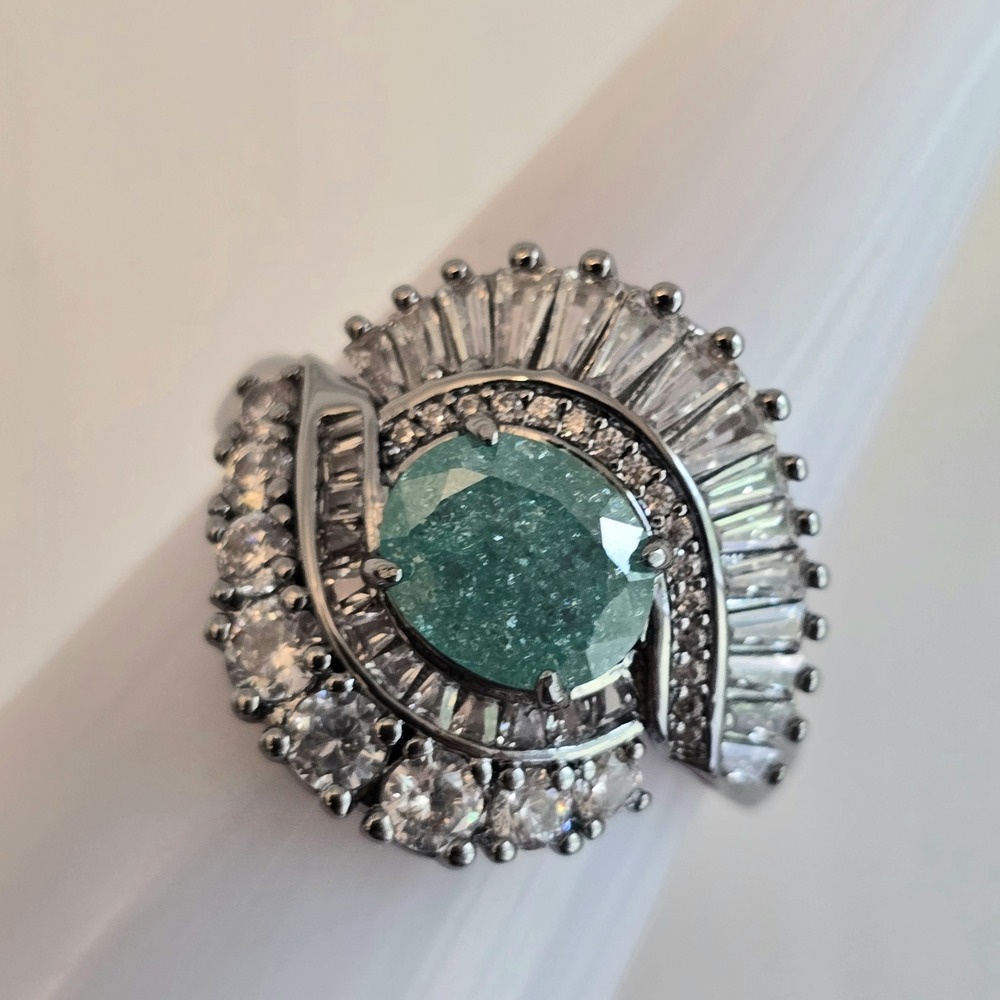Bomb Party RG83436 Size 9 Ring A Song Sweetly Sung Teal Ice Crystal Hematite NEW